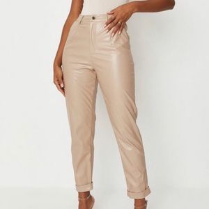 NWOT Camel Faux Leather Turn Up Cigarette Trousers (8)